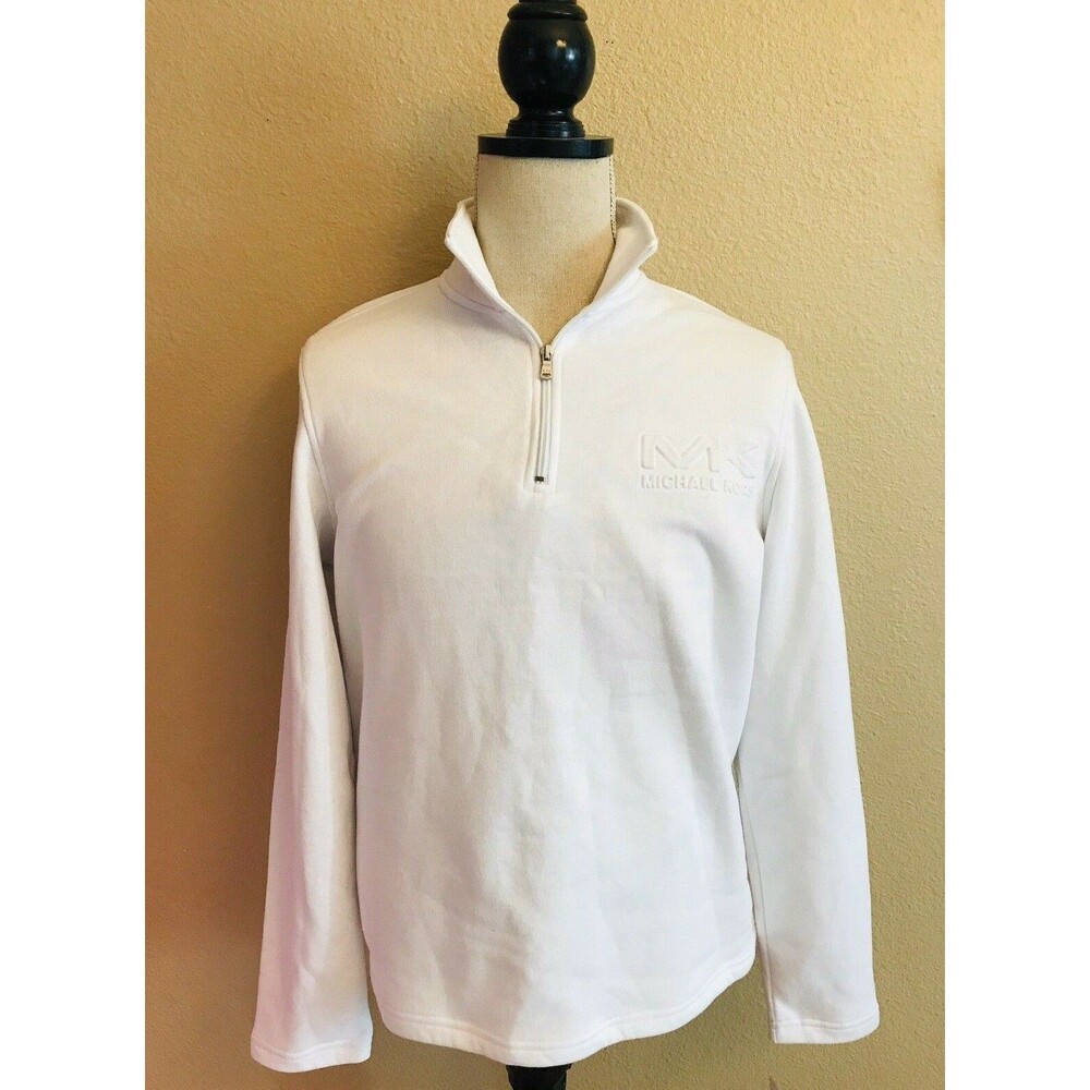 Michael Kors Mens Quarter Zip Sweatshirt White Large Long Sleeve Pullover New